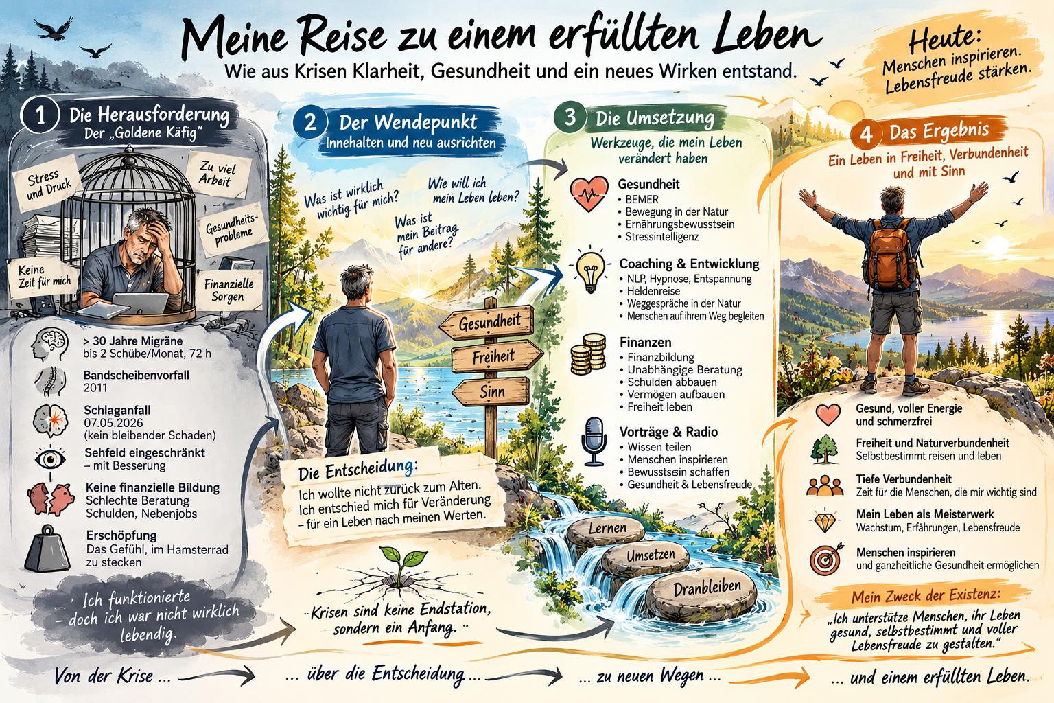 Meine Reise zu einem erfüllten Leben – von Herausforderung und Wendepunkt über Umsetzung zu Freiheit, Gesundheit und Sinn